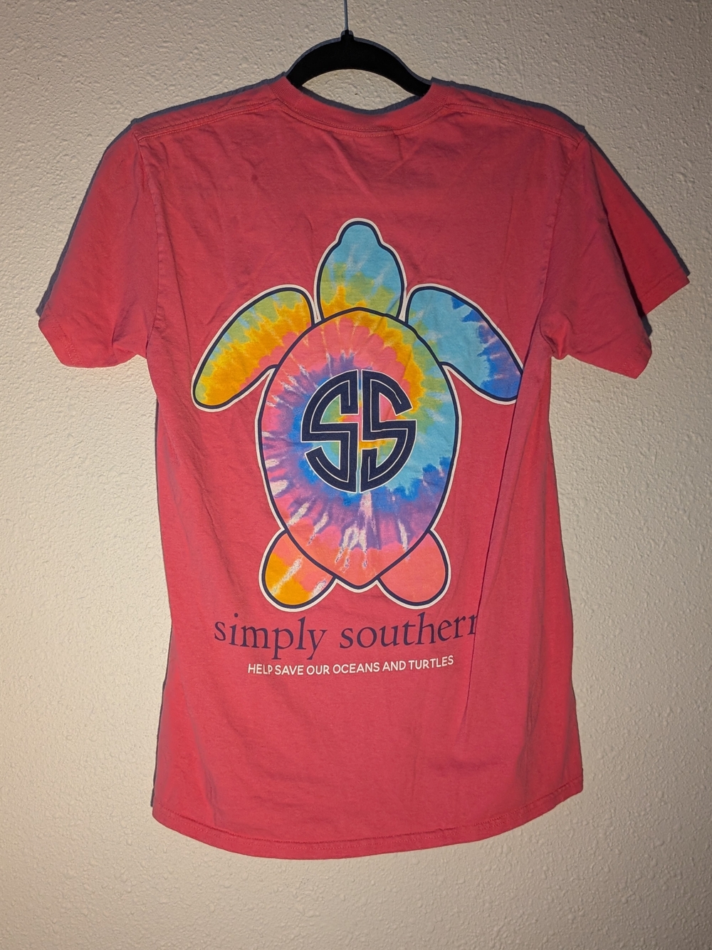 Simply Southern Coral Tie-Dye Turtle Tee Small